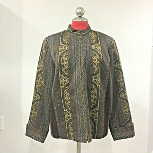 Coldwater Creek zip front tapestry jacket golden